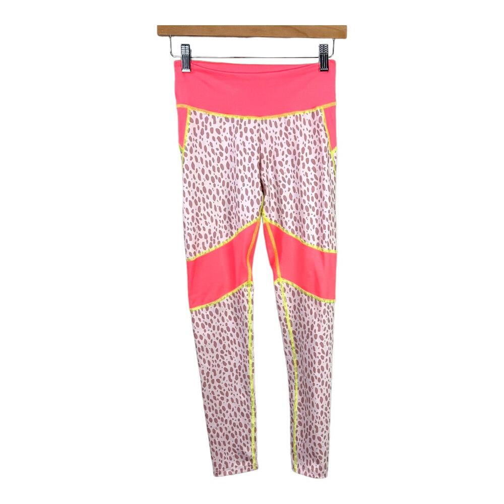 Crewcuts Leggings Neon Coral Pink Leopard Print Color Block Girls Size 12